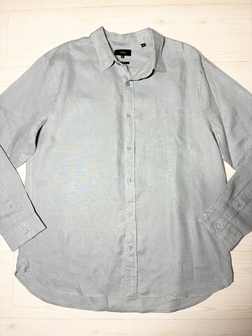 Vince Men's 100% Linen Long Sleeve Button Up Shirt Sage Green Relaxed Fit XL